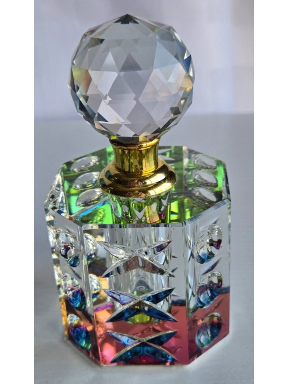 Empty Never Filled Perfume Bottle Cut Clear Crystal Bottom Aurora Borealis - Picture 3 of 7